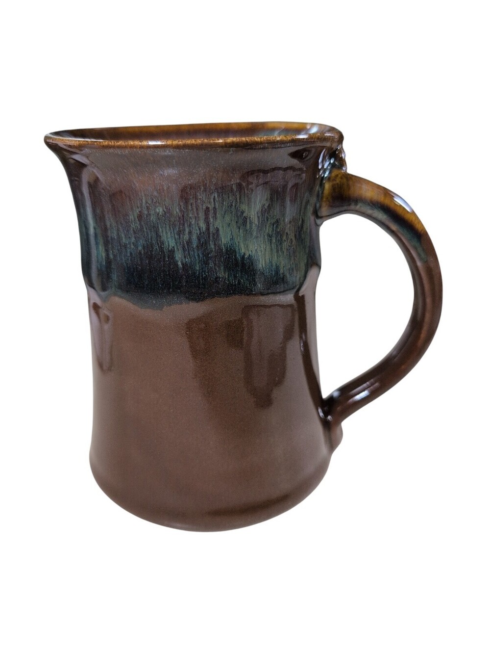 Neher Pottery Pitcher Large 20oz Mug Brown/Green 5 1/2” Tall Signed 2023